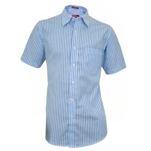 Camisa de Manga Corta a Rayas Celestes