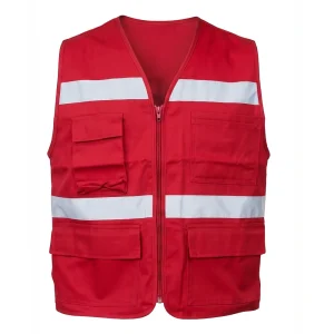 Chaleco de Seguridad Rojo para Brigadista con Multibolsillos y Franjas Reflectantes